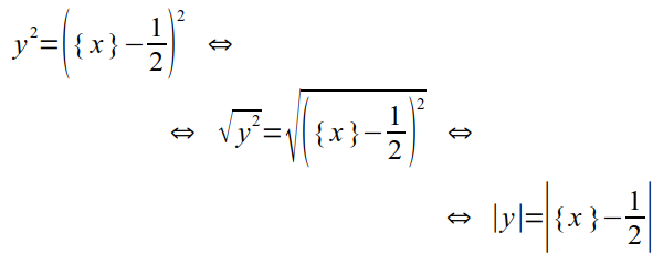 Задание Построить график уравнения: y² = ({x} – ½)² (дробную часть числа x принято обозначать в фигурных скобках: {x}; функция y={x}  определена на всём множестве действительных чисел, область её...