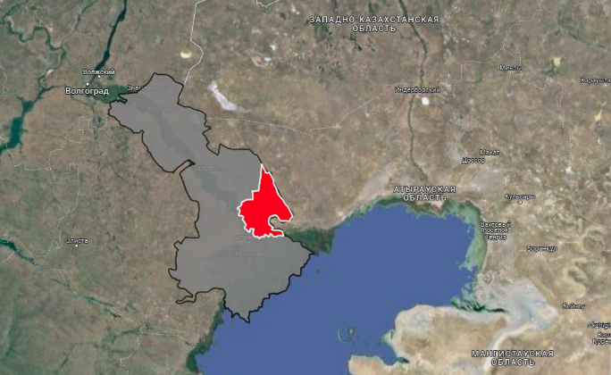 Красноярский район (красным) Астраханской области (серым)