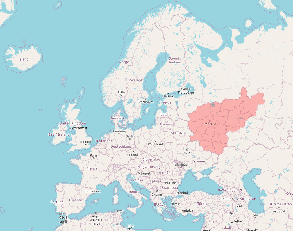 Территория Центральной России закрашена красным цветом
