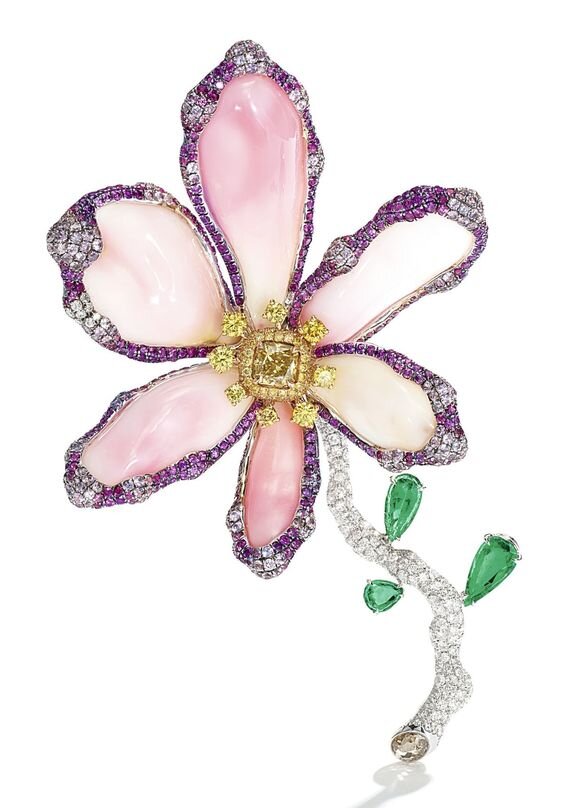 Необычный темно-коричневато-зеленовато-желтый бриллиант, жемчуг Конк, набор драгоценных камней и брошь с бриллиантами, Майкл Юсуфян