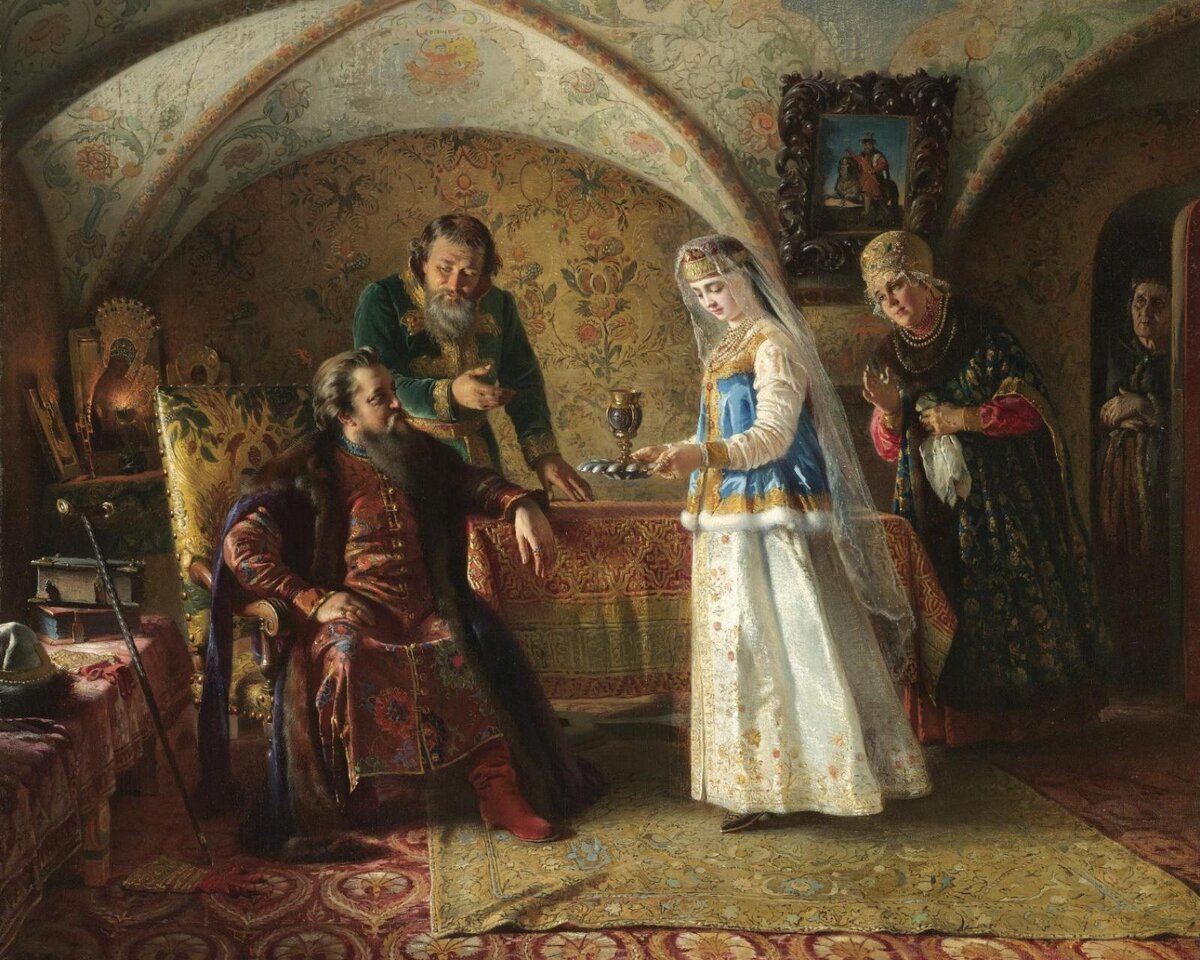 К. Е. Маковский. «Из повседневной жизни русского боярина в конце XVII века». 1868 г. Источник: www.pinterest.ru