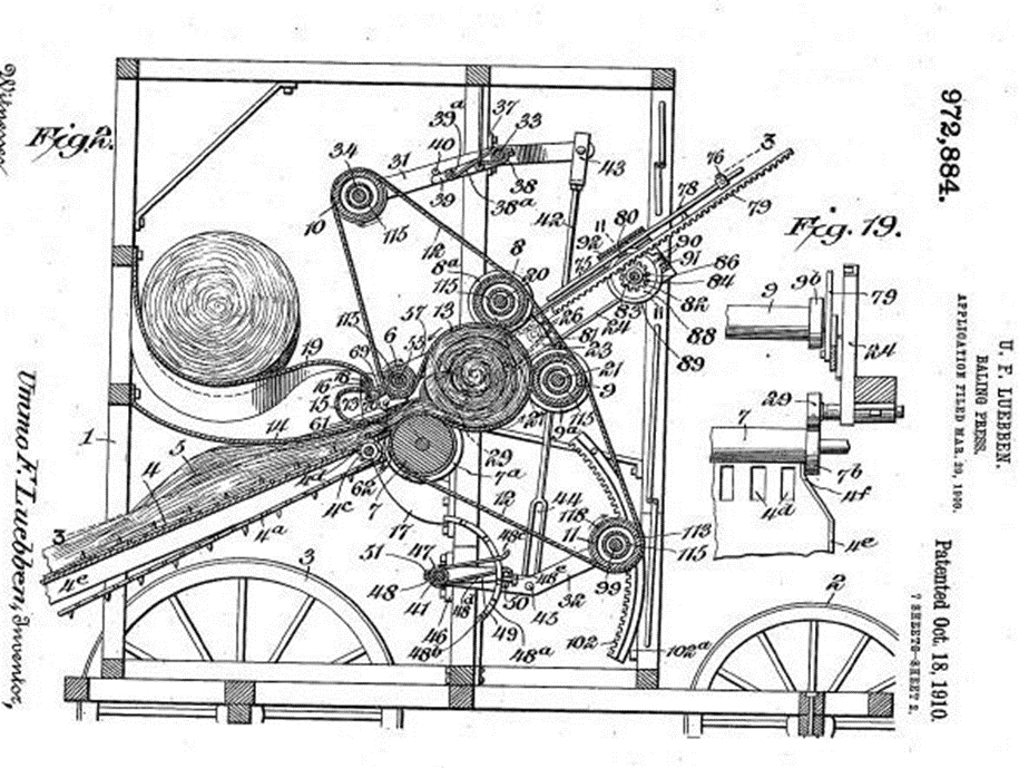 “Baling Press” Patent No. 972,884, 1910 (United States Patent and Trademark Office)
