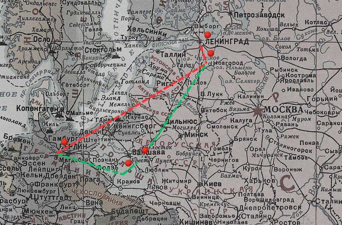 Из Ленинграда в деревню, оттуда в Германию, а потом домой через Польшу. Схема: MR7