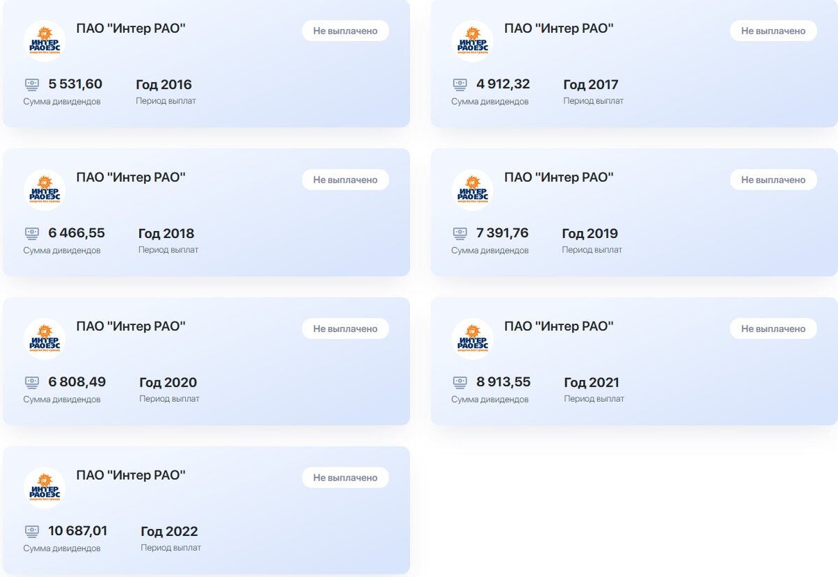 Дивиденды Интер РАО, ПФ Кубышка, которые я не получал.
