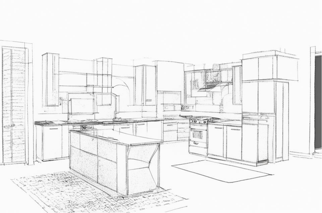 Пример проекта кухни, нарисованный от руки