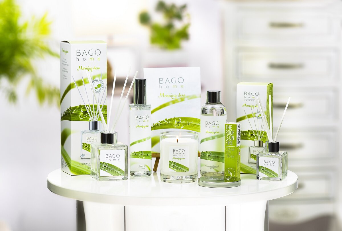 Утренняя роса BAGO home ароматический диффузор, ароматическая свеча, наполнитель для диффузора, спрей ароматический для дома, спички для свечей BAGO home салатовые