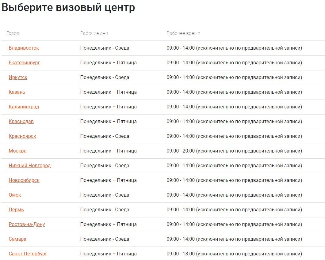 график работы VFS для стандартных посетителей - 09:00 - 14:00, не считая Москвы и Петербурга
