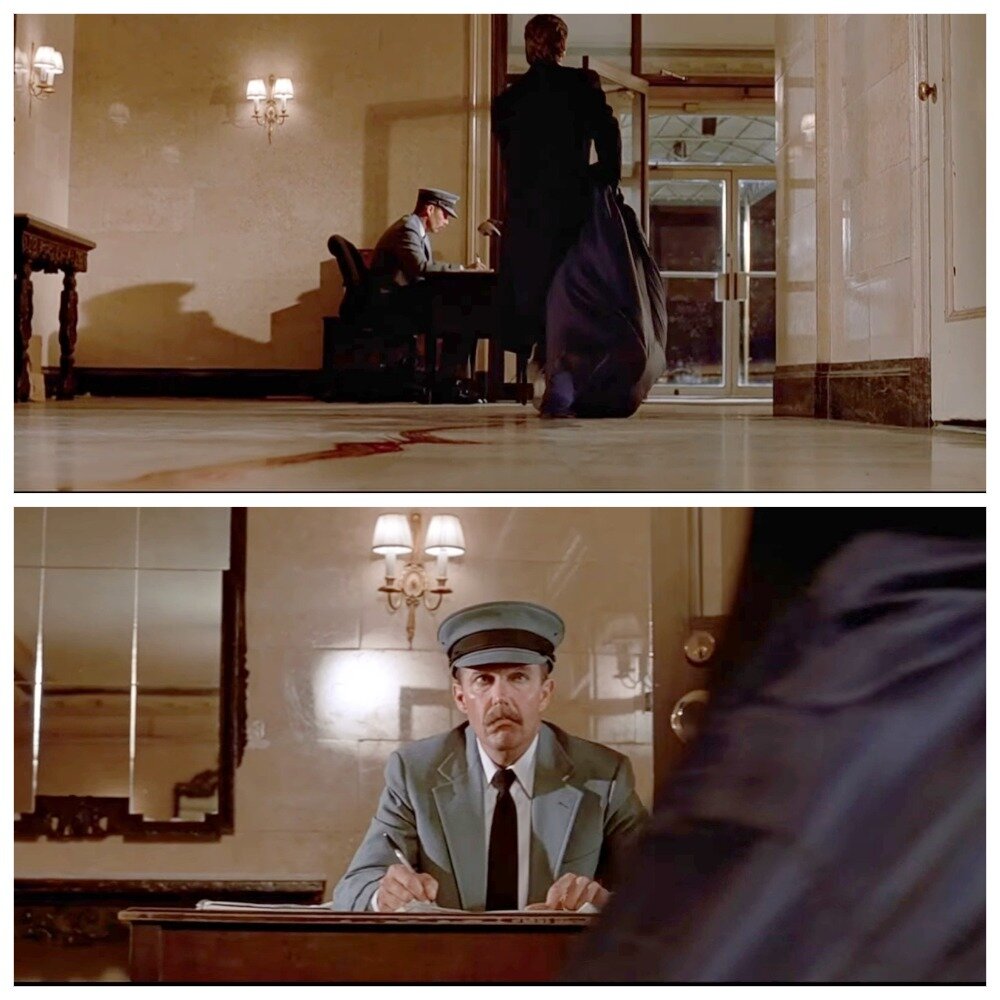 На фото обработанные мной скрины из фильма "Американский психопат" /  "American Psycho", 2000 год, режиссёр Мэри Хэррон, по одноименному роману Брета Истона Эллиса, скриншоты демонстрируют момент в котором охранник в отеле не видит красный след на светлом полу, что оставляет сумка с телом Пола Аллена, хотя Бэйтман проходит совсем рядом. А так же общий визуальный фон фильма. Подробнее об этом рассказано в статье. Все материалы принадлежат правообладателям и размещены исключительно в информационных целях.