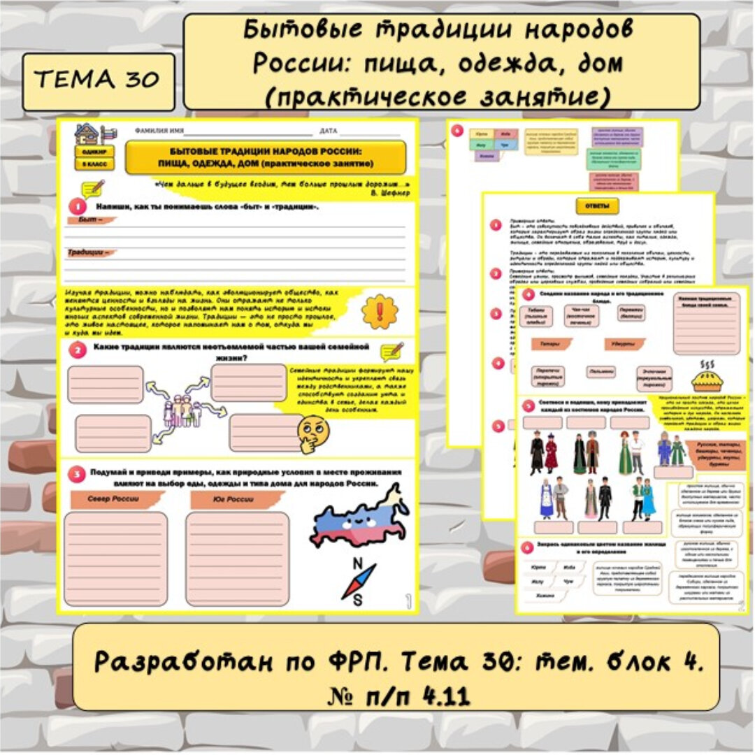 Рабочий лист ОДНКНР, 5 класс: «Бытовые традиции народов России: пища,  одежда, дом (практическое занятие)» Создан по ФРП. Тема 30 | Уроки Легко |  Рабочие листы и шаблоны для печати | Дзен