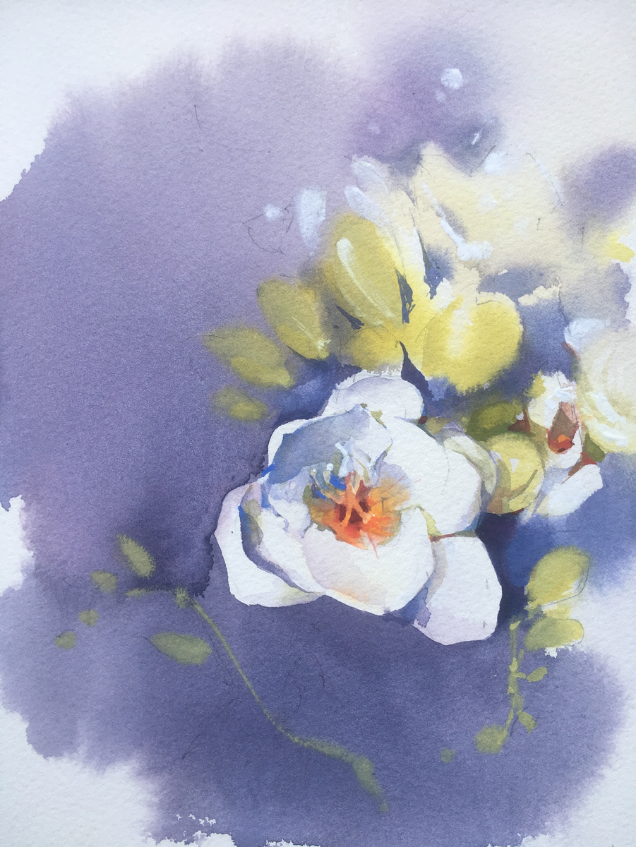 Олена Дюшен. Фрезия. Акварель. Размер: 15х20см. https://www.olenaduchene.com/galerie/aquarelle/