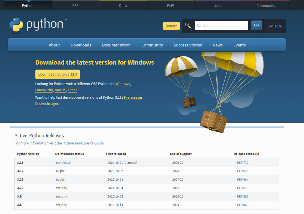 Раздел Downloads на официальном сайте Python (https://www.python.org/downloads/)