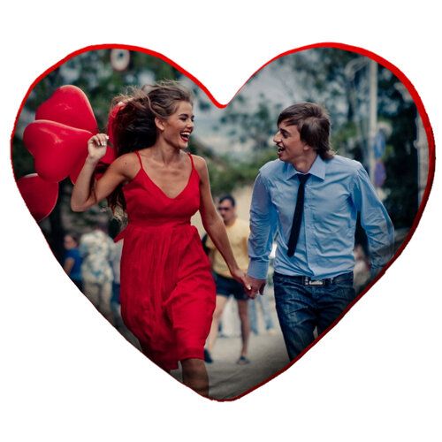 подушка с фотографией в форме сердца в подарок на годовщину свадьбы