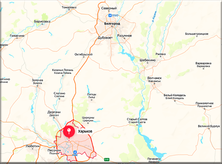 ДО БЕЛГОРОДА РУКОЙ ПОДАТЬ. СКРИН "ЯНДЕКС КАРТЫ".