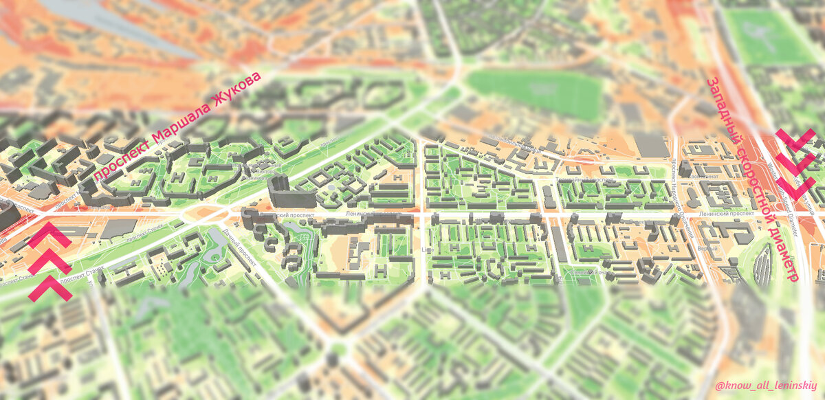 Границы Кировского района в черте Ленинского проспекта
