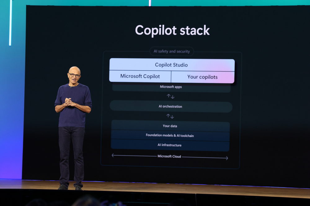 Изображение: Microsoft. Выступление генерального директора Майкрософт Сатьи Наделлы на ежегодной конференции "Microsoft Ignite 2023".