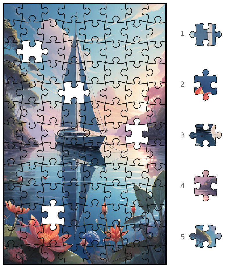 Какой из 5 пазлов справа от картинки лишний?