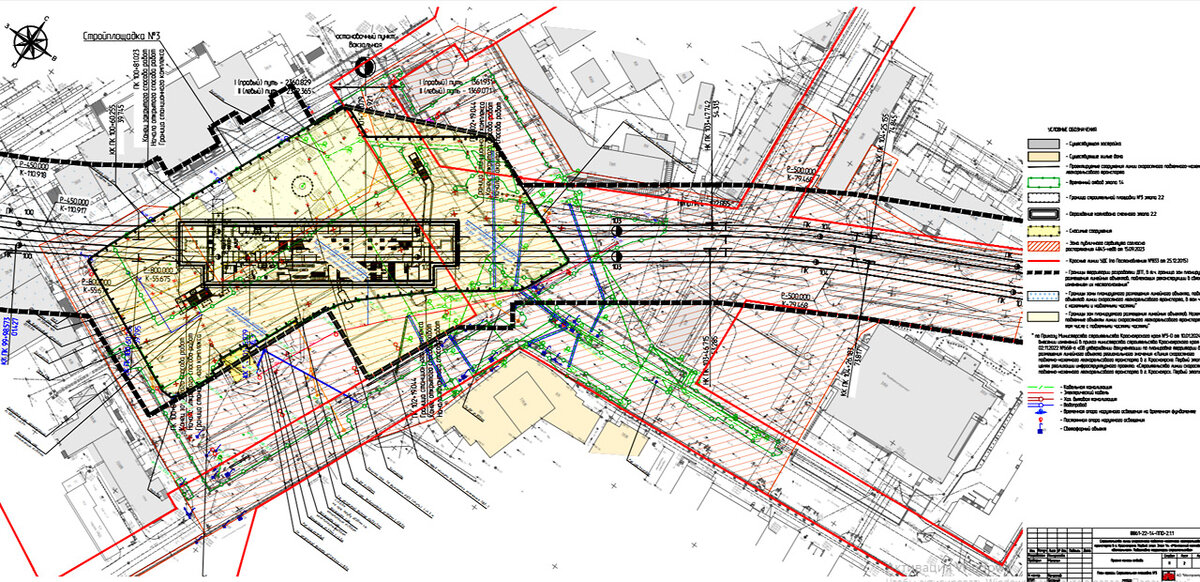     Вот так в районе ж.-д. вокзала под землей пойдут перегонные тоннели. На схеме также обозначены монтажный котлован и вся территория стройки на поверхности