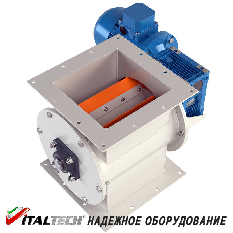 Шлюзовой затвор предназначен для установки на бункерах, силосах, пылеулавливающем оборудовании, пневмотранспортных системах в качестве питателя (дозатора) для контролируемой разгрузки сыпучих материалов. Обеспечивает перемещение сырья, исключая подсос воздуха и разгерметизацию системы, между участками с разным уровнем давления. 