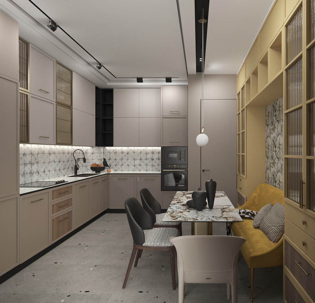 Это визуализация планировки, когда видно как структура начинает обрастать образом. Вид на вход. Хорошо видна столовая группа