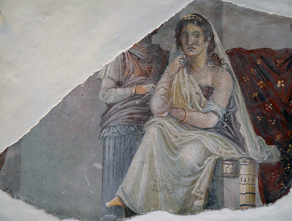 Фрагмент настенной росписи, изображающей Федру, около 20-60 гг. н.э. из Помпеи, Британский музей.