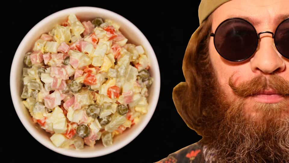 Оливье от А до Я! Рецепт с колбасой и горошком, чем заменить колбасу, что добавить ещё. История. Подача. Юмор.