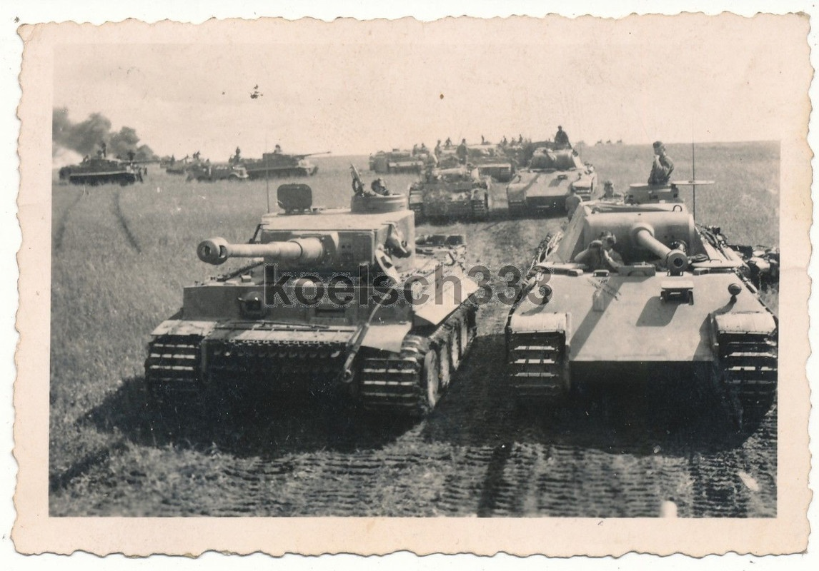 "Пантеры" и "Тигры" выходят на исходные позиции во время Курской битвы. Неудачный дебют этих машин стал следствием неверных до идиотизма решений немецкого командования и спешки с выпуском первых машин. приведшей к массе технических проблем