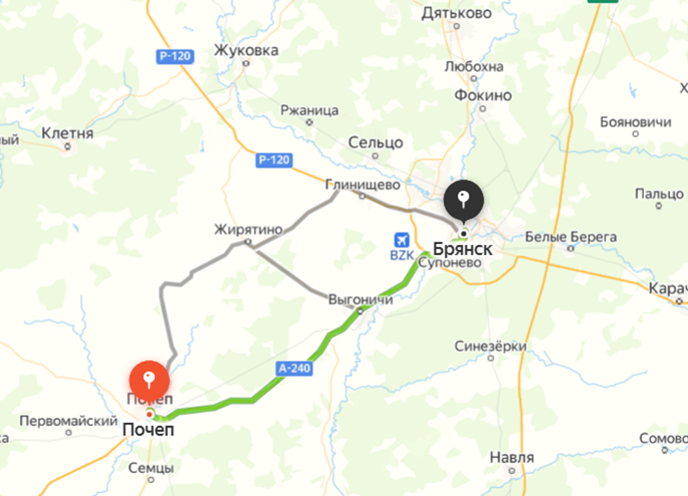 Почеп - Брянск. Яндекс.Карты