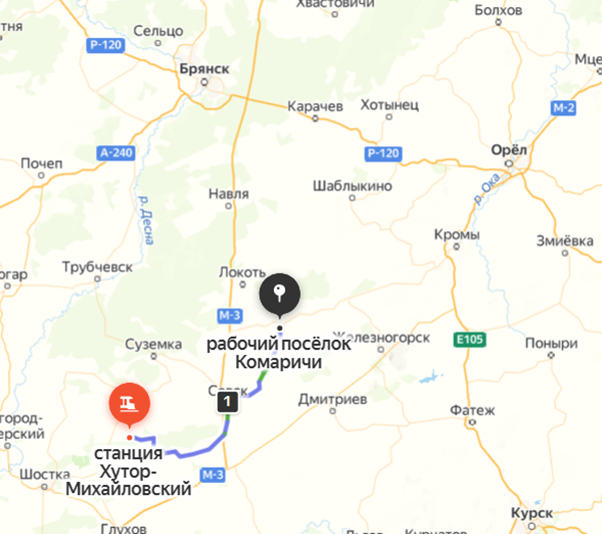 Хутор-Михайловский - Севск - Комаричи. Яндекс.Карты