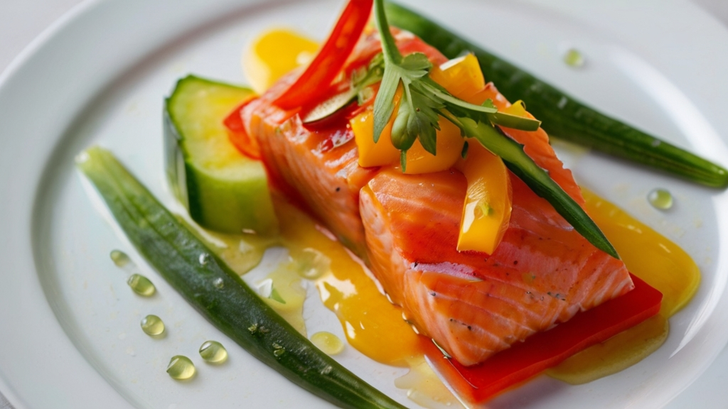 Лосось с овощами на гриле