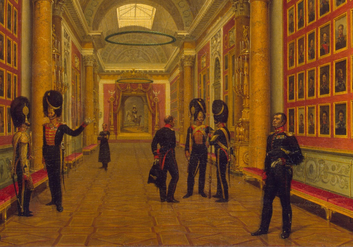 Г.Г. Чернецов. Перспективный вид Военной галереи 1812 года в Зимнем дворце(фрагмент). 1829 год. Холст, масло, размеры 121 х 92 см. В собрании ГЭ.