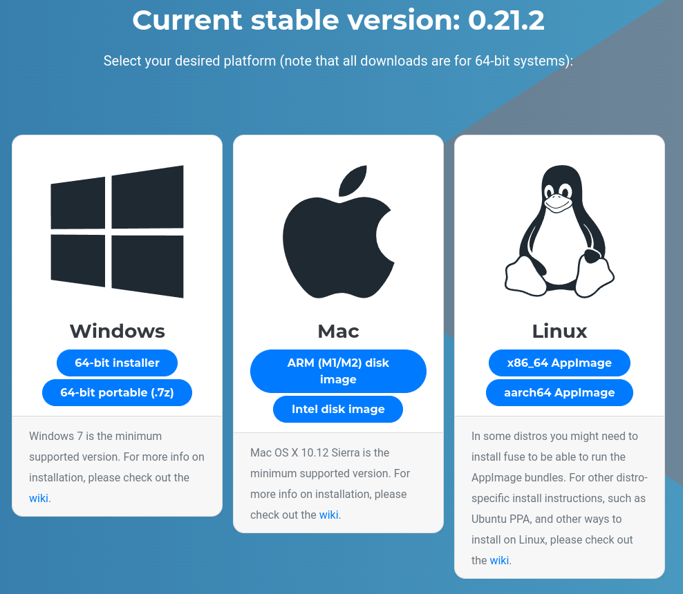 Страница загрузки https://www.freecad.org/downloads.php
