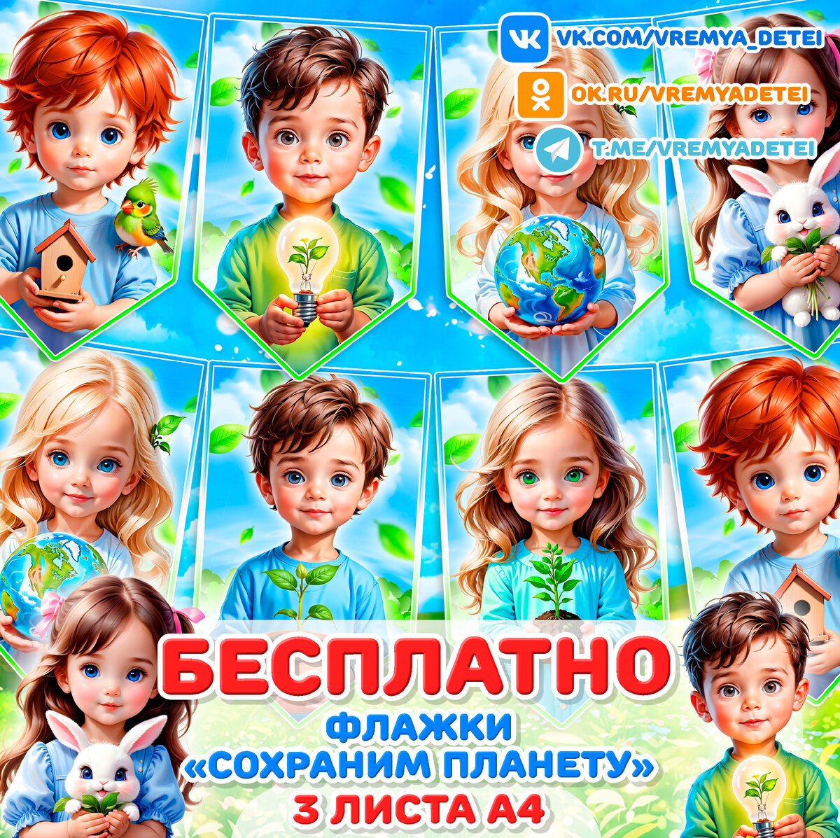 Флажки "Сохраним планету" 🌏 от сообщества Время Детей