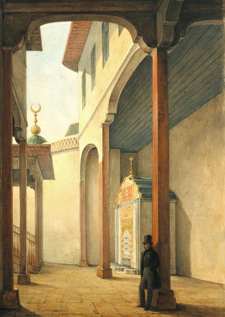Пушкин в Бахчисарайском дворце, 1837 (худож. Г. Г. Чернецрв)