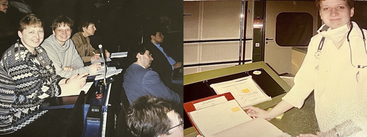 Университетская клиника Мюнстера, международная конференция. Там через несколько лет будет лечится Раиса Горбачева. Это та клиника, по протоколам которой мы работали. Спасибо шефу отделения Томасу Бюхнеру, и, низкий поклон нашему шефу — гениальному клиницисту мирового уровня Баранову Александру Евгеньевичу. На правом фото —Университетская клиника Мюнхена, отделение трансплантации костного мозга. Там лечился Хосе Каррерас, в Мюнстере тогда трансплантации ещё не было 