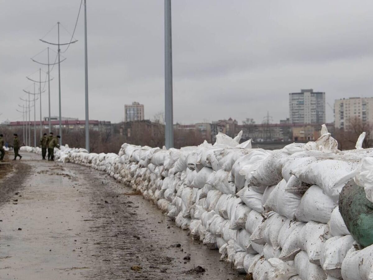    Укрепление набережной Тобола в Кургане мешками с песком© Фото : Муниципальное образование город Курган