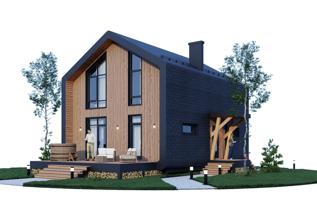 Представляем вам еще один проект популярного сейчас стиля Барнхаус – двухэтажный компактный дом.