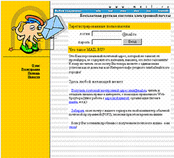 Сайт Mail.ru. Версия от 1998 года. Источник: https://habr.com/ru/companies/vk/articles/426441/