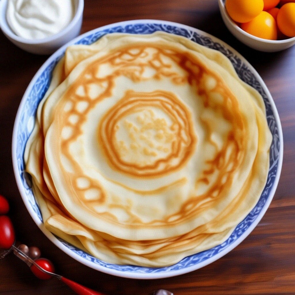 Рецепт тонких блинчиков Ингредиенты:   
Молоко (или сыворотка) — 1 л
Вода горячая — 200 мл
Яйца куриные — 2 шт.
Сахар — 2 ст. л.
Соль — 1/2 ч. л.
Масло растительное (+ масло для жарки) — 4 ст. л.
Мука пшеничная — 300 г
Приготовление:
В глубокой миске взбейте яйца венчиком, добавьте молоко (или сыворотку), сахар, соль и перемешайте.
Постепенно введите просеянную муку, тщательно перемешивая, чтобы не было комочков.
Добавьте горячую воду и растительное масло, ещё раз перемешайте.
Оставьте тесто на 15–20 минут, чтобы клейковина в муке набухла.
Разогрейте сковороду, смажьте её небольшим количеством растительного масла.
Налейте порцию теста на сковороду, равномерно распределите его по всей поверхности.
Жарьте блинчик с одной стороны до золотистого цвета, затем переверните и обжарьте с другой стороны.
Готовые блинчики складывайте стопкой на тарелку.
Подавайте тонкие блинчики с любимыми начинками или соусами. Приятного аппетита!