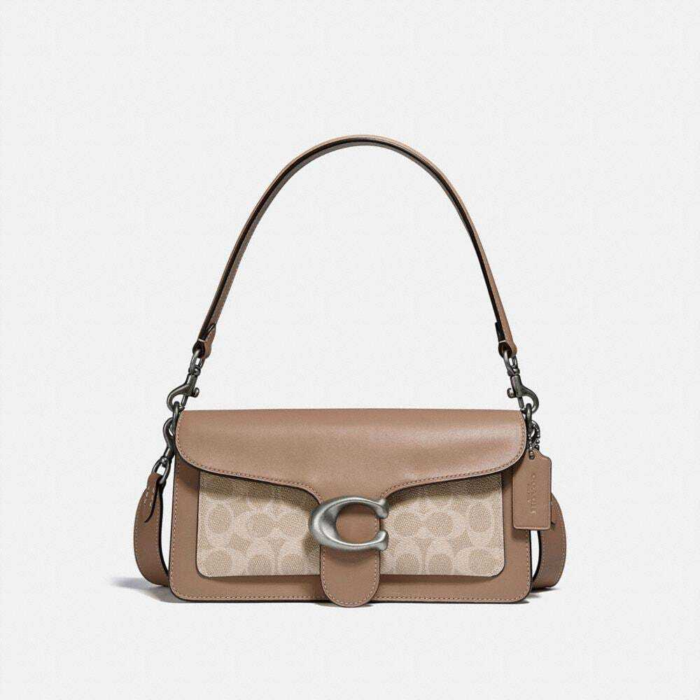 Сумка Coach Tabby Shoulder Bag 26 With Signature Canvas (Light Nickel/Sand Taupe)(Серебро) на сайте coach-disconts.ru 