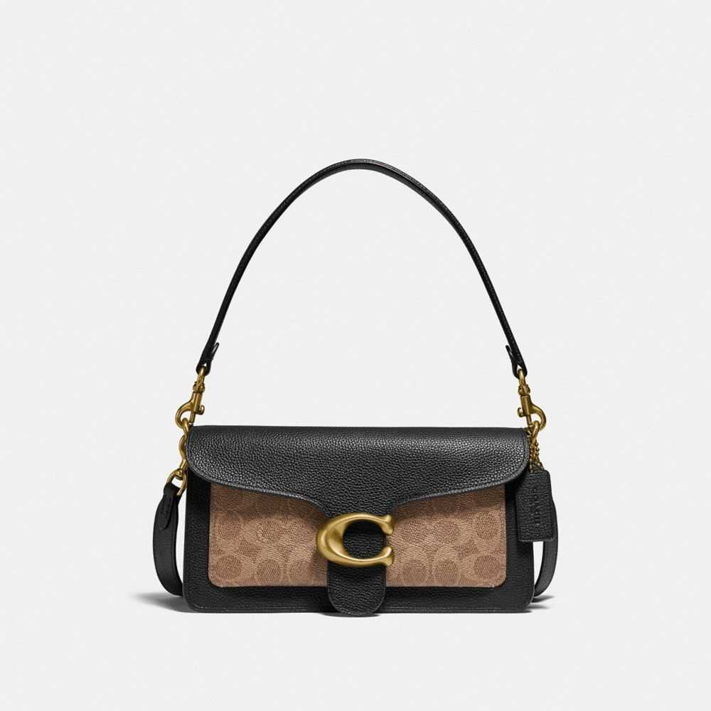 Сумка Coach Tabby Shoulder Bag 26 With Signature Canvas (Brass/Tan black)(Золото) на сайте coach-disconts.ru 