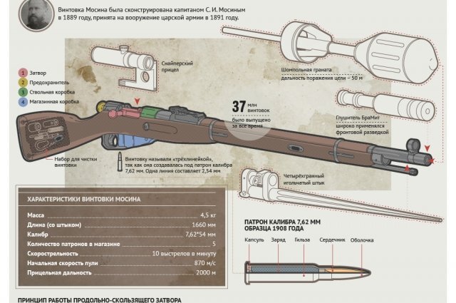    Легендарная трехлинейка Мосина — бабушка русского оружия. Инфографика