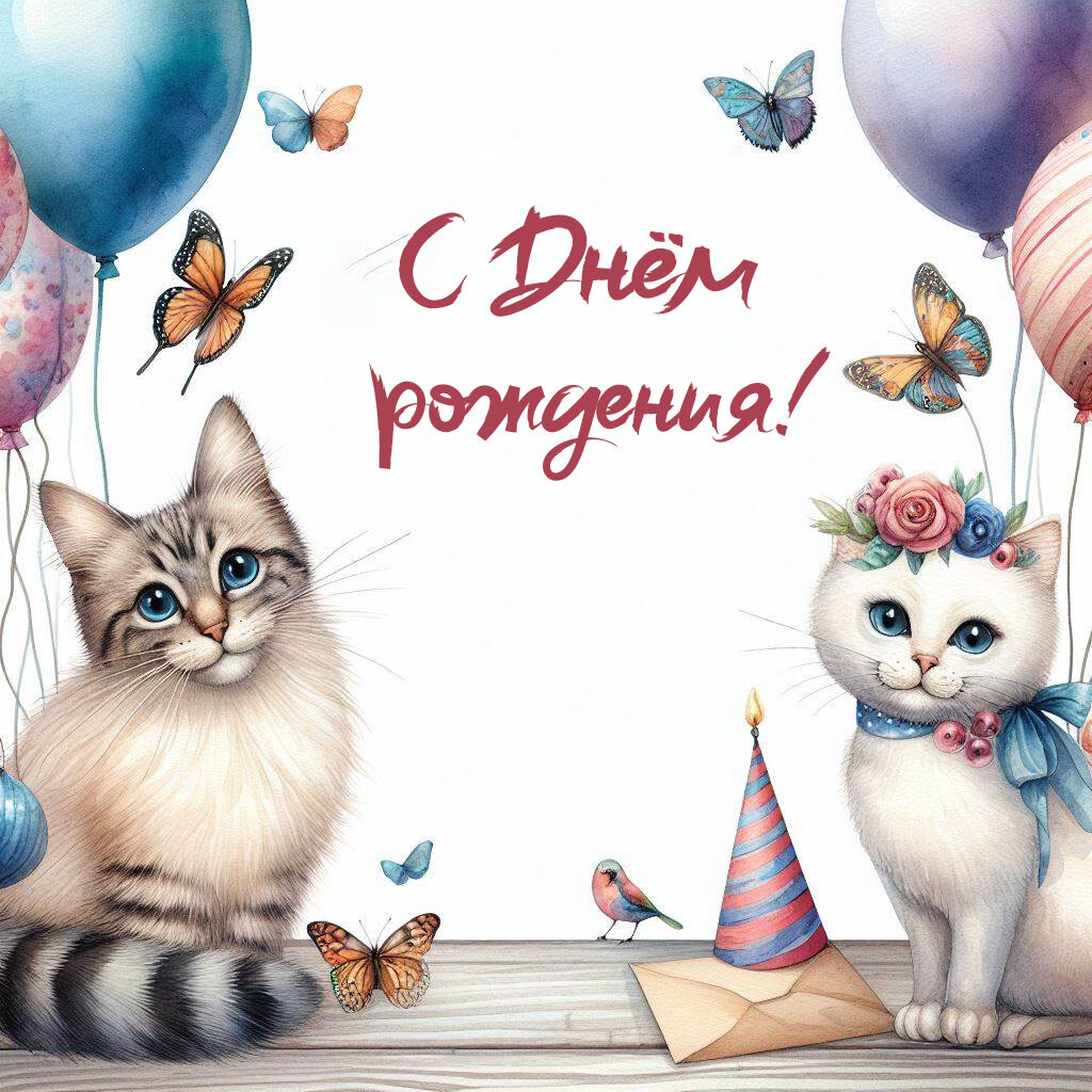 Открытка с днем рождения с котиком