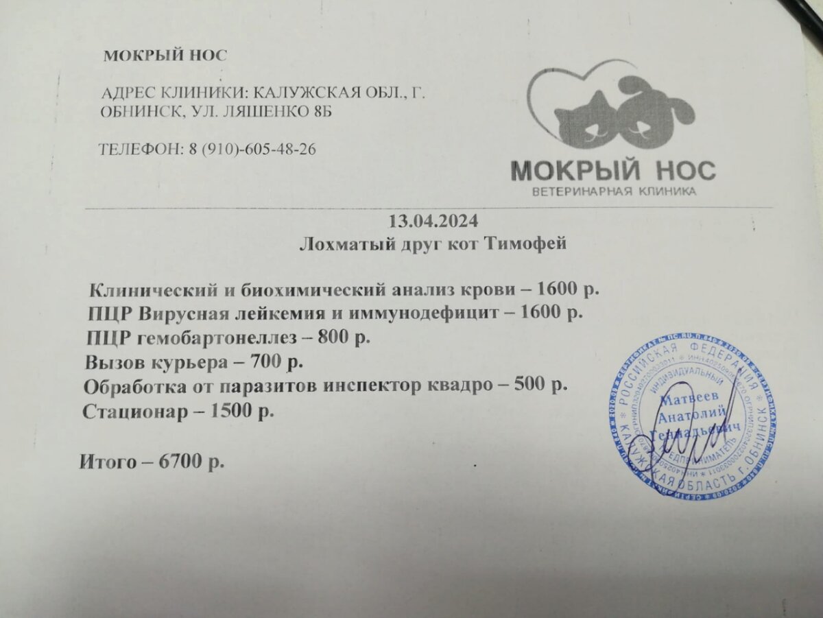 Долг в клинике