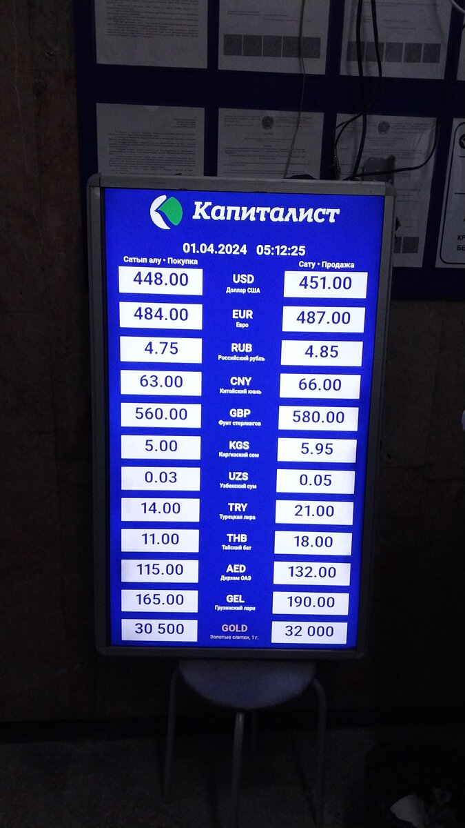 Курс обмена на автовокзале в Павлодаре (Казахстан).  Фото обменного пункта в карусели