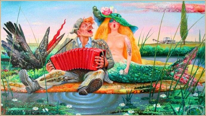 © Вячеслав Растеряев. Песня.  Оргалит, темпера, лак 50см x 80 см. 2007 г.