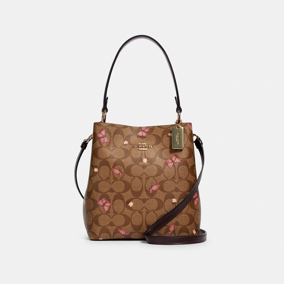 Сумка Coach Small Town Bucket Bag In Signature Canvas With Butterfly Print - Im/Khaki Pink Multi/Oxblood на сайте coach-disconts.ru