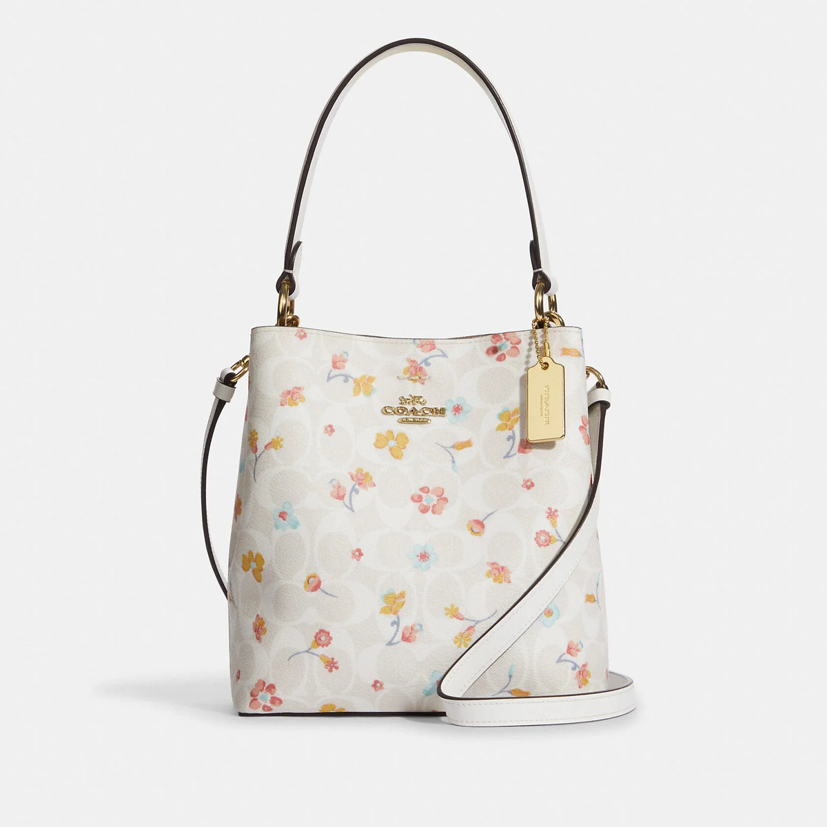 Сумка Coach Small Town Bucket Bag In Signature Canvas With Mystical Floral Print - Gold/Chalk Multi на сайте coach-disconts.ru