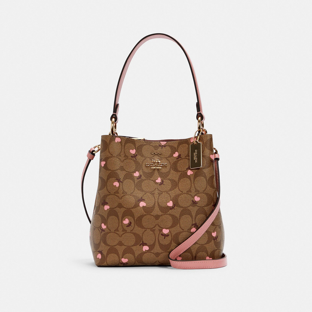 Сумка Coach Small Town Bucket Bag In Signature Canvas With Heart Floral Print - Im/Khaki Red Multi Wine на сайте coach-disconts.ru