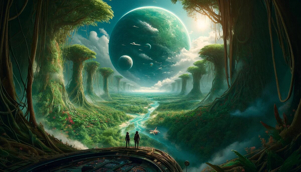 Аврора и Люкс, прибывают на Нова-Терру, окруженную обширными и яркими древними лесами