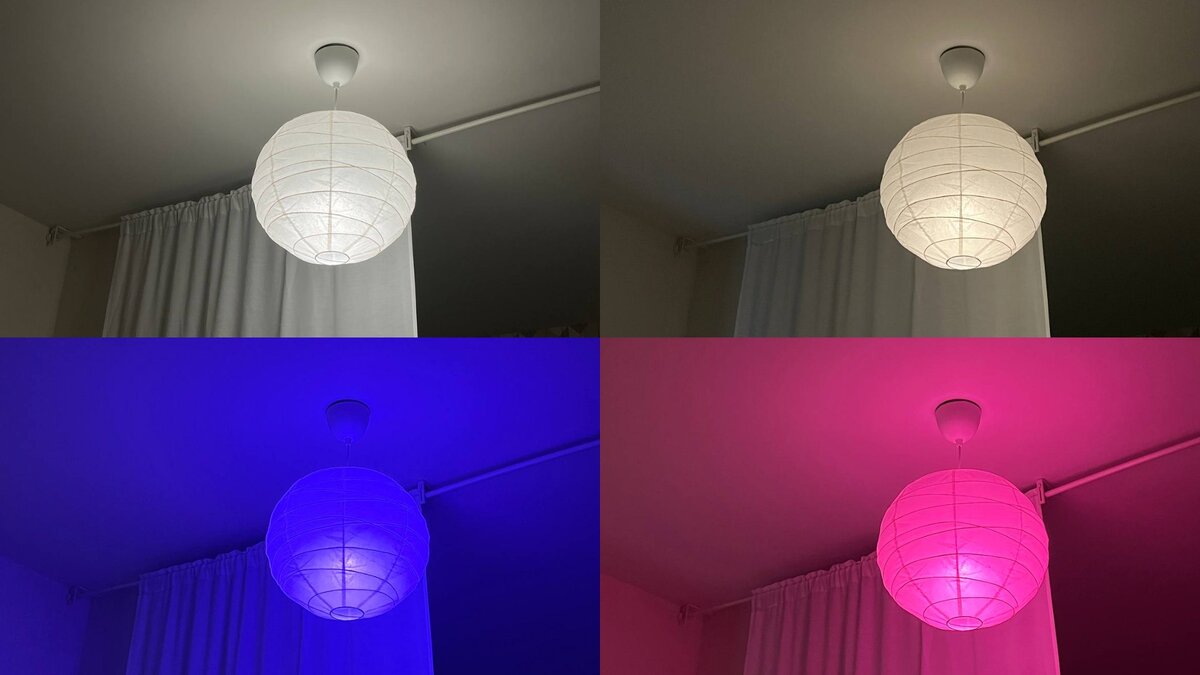 Сверху: режим «Чтение» и «Ночь». Снизу: сиреневое и пурпурное освещение.